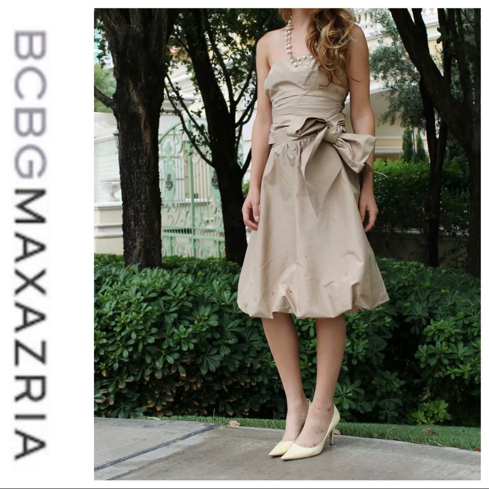 💕SALE💕BCBGMaxAzria Silk Taffeta Strapless Dress - Picture 3 of 11